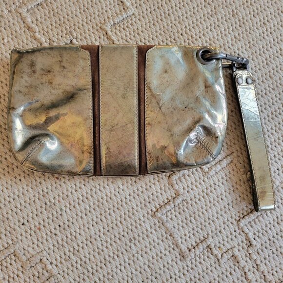 Jimmy Choo Clutch Wristlet Bag Foldover Metallic 11 X 6 Distressed Logo … - Picture 10 of 15
